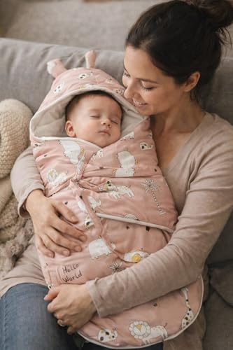 Image of VoiDrop Baby Swaddle Wrap for Newborn 0 to 9 Months, Baby Sleeping Bag for new Born with Hood, Cotton Swaddle for All Season (Animal Print-Pink)