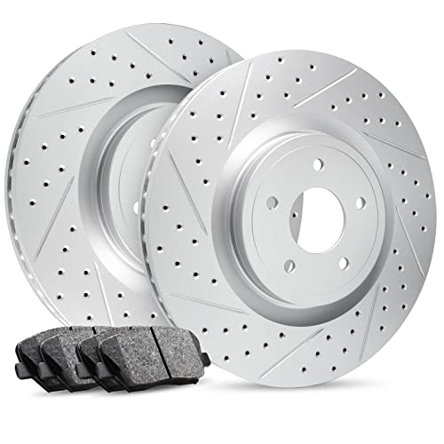 Image of R1 Concepts Front Brake Kit Fits 2003-2009 Toyota 4Runner; 2007-2014 Toyota FJ; 2005-2022 Toyota Tacoma| Ceramic Pads, Drilled Slotted Rotors| Hardware| 12.6 inch Front