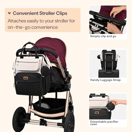 BabbleRoo Wickeltasche Rucksack Multifunktionale Große Wickelrucksack Babytasche mit Wickelauflage & Kinderwagengurten & Schnullertasche – Bild 6