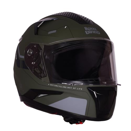 Royal Enfield AIR-X 1901 Full Face Helmet | Certification: ISI & DOT | High Impact Grade ABS Shell |Multipore Ventilation System | Aerodynamic Design with Aggressive Styling | Battle Green (XL) 62CM