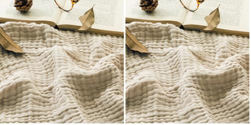 Image of EMME Cotton Throw Blanket Large 50 inchx70 inch Gifts for Women 100% Muslin for Couch Breathable Gauze All Season Light Tan Soft and Lightweight Pre-Washed (Pack of 2)