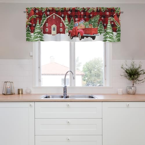 Hliyty Christmas Truck Valance Curtains,Christmas Snowflake Curtain Valance Window,Blackout Window Valance,Rod Pocket Valance Window,Farmhouse Country Window Curtains for Bedroom Living Room Kitchen