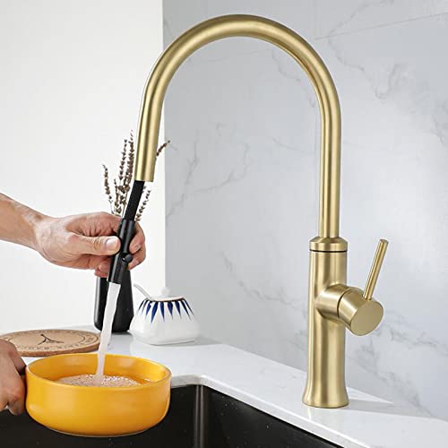 Grifos de cocina monocomando giratorios con manguera extensible de acero