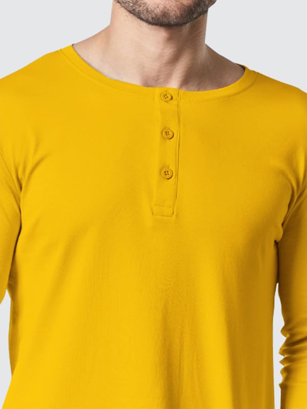 Image of LAZYCHUNKS Regular Fit Solid Super Combed Cotton Rich Henley Neck Full Sleeve Men's T-Shirt