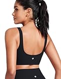 HeyNuts Womens U Back Sports Bra, Scoop Neck Low Impact Wirefree Workout Athletic Basic Gym Yoga Tops Padded with Built in Bras Black M