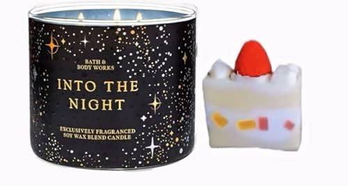 Into The Night - White Barn -Bath/Body Work- 3-Wick Scented Candle 14.5 OZ Burns 25-45 Hours and Strawberry Cake Soap (Packaging May Vary)