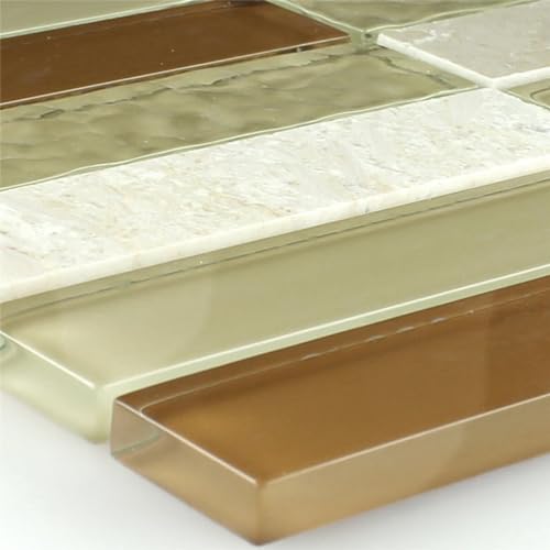 Glas Naturstein Mosaik Fliesen Matte Braun Beige Geriffelt Wand Dusche Bad Küche