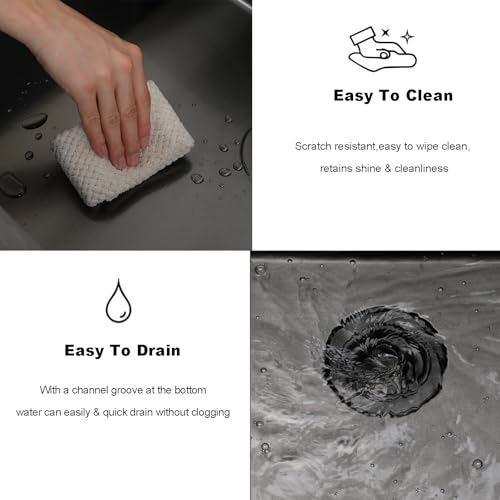 Image of 33x22 Drop In Kitchen Sink, Gunmetal Black 16 Gauge Stainless Steel Topmount Single Bowl, Modern Handmade 9 Inch Deep Kitchen Laundry Utility Sink