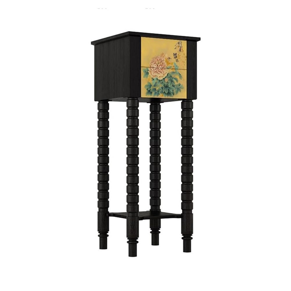 ZENY896V Home French Classical Peony Decoration Rack, with Double Drawer Walnut Corner Shelf Decor