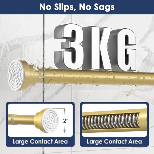 Image of JD FRESH 155 to 295 Cm Extendable Curtain Rod Holder Non-Drilling /Anti-Skid Spring Pull Rod /Stainless Steel Rust Proof Shower Curtain Rod /Window Curtain Rod / (Golden)