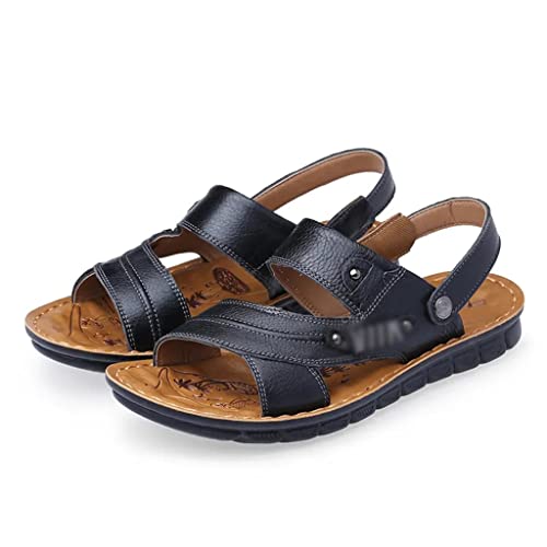 Men's Beach Shoes Sandals Cow Leather Slippers Breathable Purpose Men's Sandals(42)