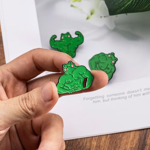 Image of 3 Pcs Athletic Muscle Frog Brooch Pins Set,Cartoon Funny Enamel Pin for Backpacks Aesthetic Brooch Badges for Hats Jeans Jackets Bags Decor