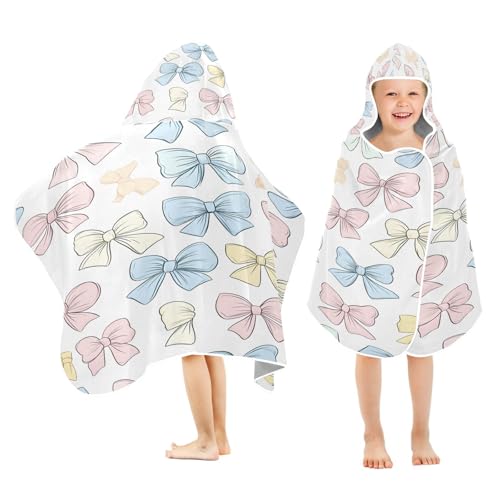 Kigai Bow Tie Hooded Beach Towel for Kids Soft Absorbent Quick Dry Bath Towel with Hood Lightweight Toddler Shower Pool Bath Wrap for Boys Girls