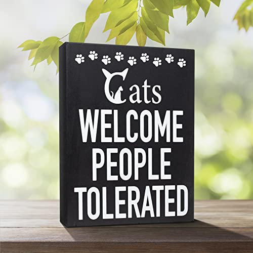 JennyGems-Funny-Cat-Owner-Gift-Cats-Welcome-People-Tolerated-Wooden-Sign-Cat-Mom-Decor-Made-in-USA-Christmas-Gift-for-Cat-Lovers JennyGems Funny Cat Owner Gift Cats Welcome People Tolerated Wooden Sign Cat Mom Decor Made in USA Christmas Gift for Cat Lovers
