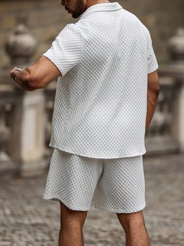 Image of Zilcon Men's 2 Piece Outfit Casual Short Sleeve Button Down Shirt Beach Summer Loose Pant Sets