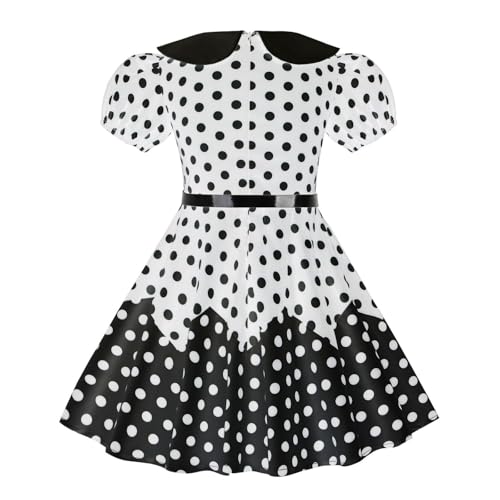 Adorable Girls' Polka Dot Party Dress Puff Sleeve Summer Dresses with Collar and Belt Special Occasions Dresses3