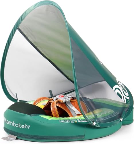 Image of Upgread Mambobaby Float with UPF 50+ Sun Protection Canopy Big Buoyancy Non-Inflatable Solid Baby Swim Pool Float for Ages 3-24 Months (Avocado Green)