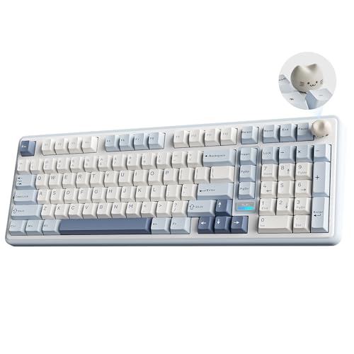 YUNZII B98 PRO QMK/VIA Wireless Mechanical Gaming Keyboard,96% Layout with Numpad and Cute Cat Knob, BT/2.4G/USB-C,Linear Switch Hot Swap Gasket,RGB for Win/Mac (Blue, Milk V2 Linear Switch)