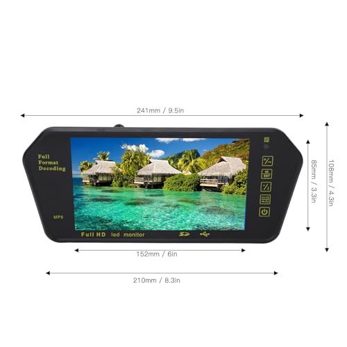 Visor de Espelho Retrovisor de 7 Polegadas, Alta Resolução, Multimídia Dash Cam Espelho Retrovisor C