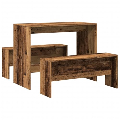 Mhdvray Ensemble de table à manger 3 pièces aspect bois vieilli 97 x 47 x 75 cm avec 2 bancs 92 x 23,5 x 40 cm, peu encombrant, facile d'entretien