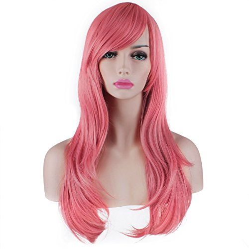 Akstore 28 inch Fashion Wigs Long Wavy Curly Hair Cosplay Wig (Grey Pink)