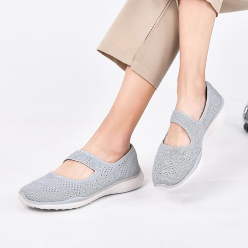 Image of HONHOLD Women's Casual Knit Mary Jane Flat Shoes with Arch Support