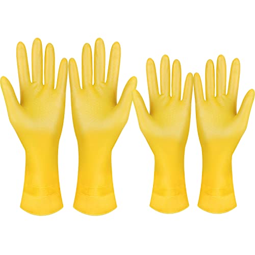 VacFreKep 2paires de gants de ménage réutilisables, gants de vaisselle en caoutchouc, super épais, manches longues, nettoyage de cuisine, travail, peinture, jardinage, soins de animaux (m et l,Jaunes)