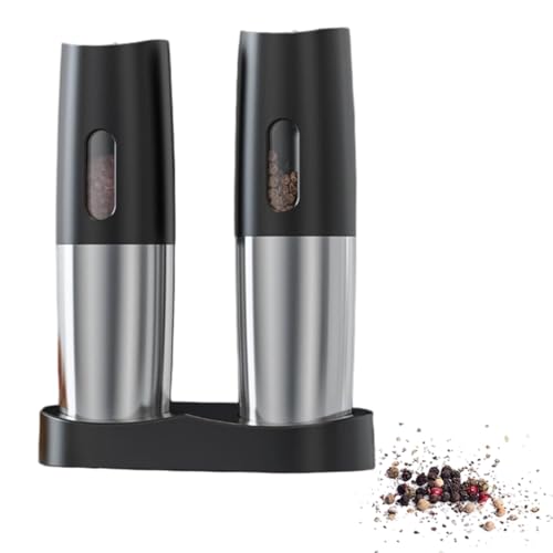 SH-RuiDu Gravity Electric Salt and Pepper Grinder Set, USB Rechargeable Automatic Salt and Pepper Mills with Adjustable Coarseness, Type-C Charging Base & LED Light for Kitchen & Dining
