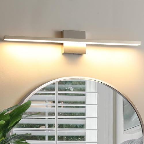 Image of Bathroom Light Fixtures Over Mirror, 32 Inch Brushed Nickel Bathroom Vanity Light, LED Modern Wall Sconce 3000K Bar Vanity Lights for Bathroo