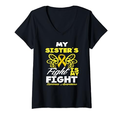 Femme My Sister's Fight My Fight Sarcome Cancer Awareness T-Shirt avec Col en V
