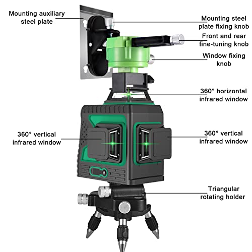 Kreuzlinienlaser 25M, THL&INEW kreuzlinielaser grün selbstnivllierend 3 x 360° Mit magnetischer Wandhalterung, 3D 12 Liien, IP 54 Linienlaser Vertikale und Horizontale Linie (Linienlaser) - Image 3