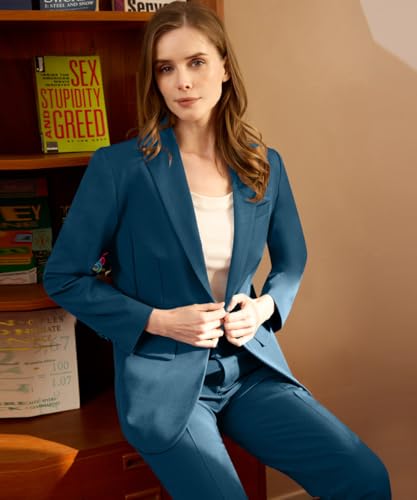 Women's Professional Suit 2 Piece Slim Fit Outfit Business Office Work Tuxedo Blazer Pants Suits4