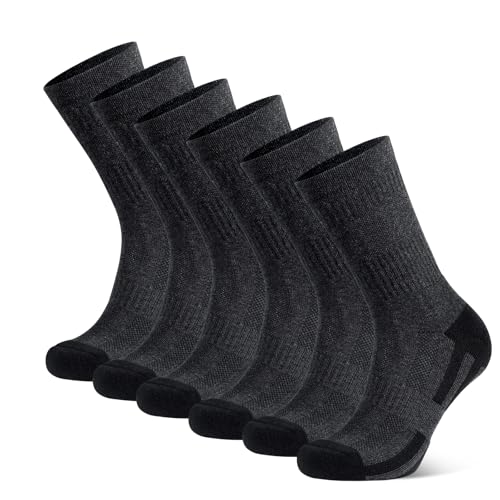 Men's Cotton Crew Work Socks, 3 Pairs Cushioned Moisture-Wicking Athletic Socks for Hiking Sports Running