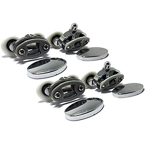 Image of Pack of 4 Oval Metal Alloy Double Wheel Shower Door Rollers, 23mm Diameter, 2 Top and 2 Bottom Wheels