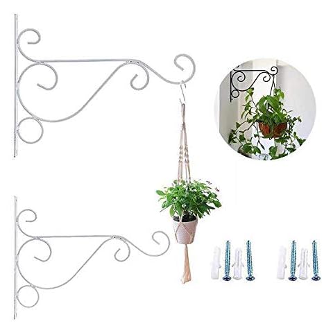 Bestenrose 2 Pack 10" Iron Hanging Plants Bracket Decorative Wall Planter Hanger Hooks with Screws for Bird Feeder Lanterns Wind Chimes (White) Cover