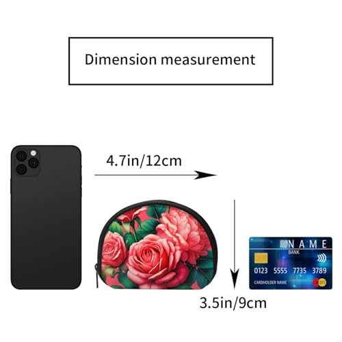 Portable Coin Purse Clusters-Roses-Floral Mini Zippered Money Pouch Card Holder2