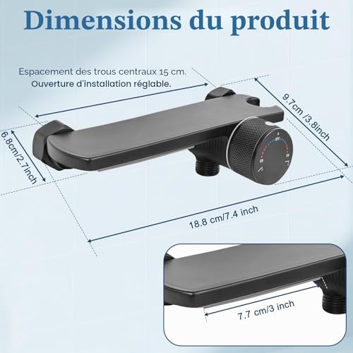 Robinet baignoire avec douchette 5 jets et flexible mural noir - 7