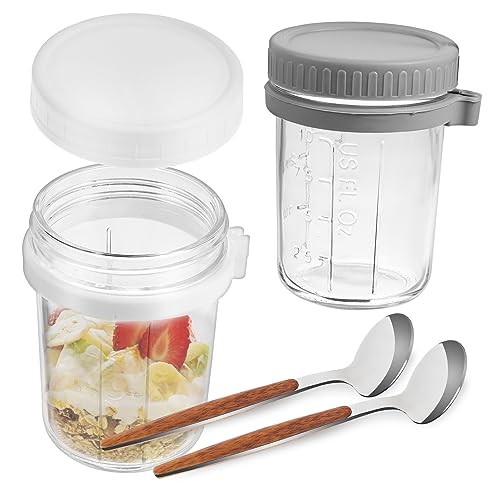 Cabilock Tarro De Avena Recipientes Nocturnos Frascos De Vidrio Tapa y Cucharas Para Ensalada
