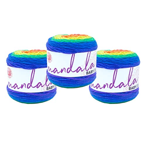 Image of (3 Pack) Lion Brand Yarn Mandala Baby Yarn, Rainbow Falls | Variegated Light DK 100% Acrylic Knit & Crochet Fiber, Baby Projects, Blankets, Colorful Cloths, Triangle Shawls