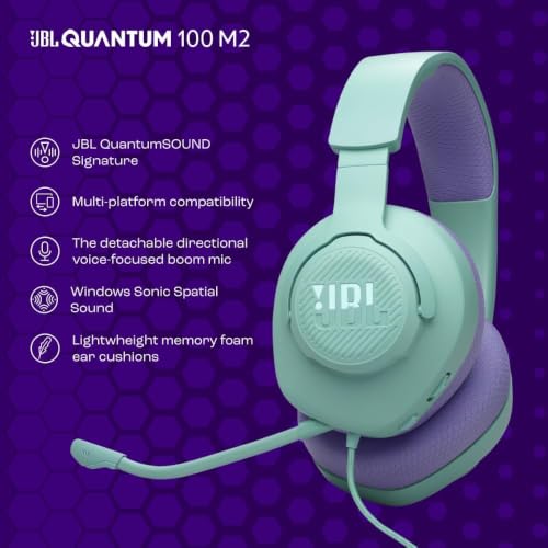 Miniatura 2 de Jbl Quantum 100m2 Cascos Circumaurales Para Gaming, Quantumsound Signature, Cable De Audio De 3.5 Mm, Compatibles Con Múltiples Plataformas, Micrófono Desmontable, Función De Silencio, Cian