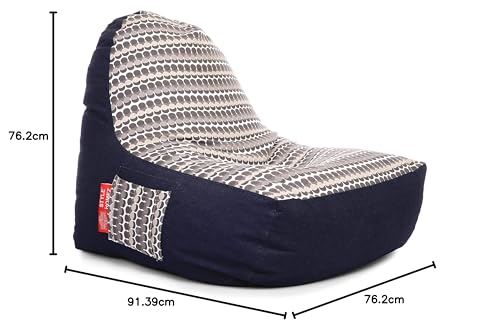 Image of Style Homez Urban Design Denim Canvas Polka Dots Printed Chair Bean Bag XXL Size Filled with Beans Fillers