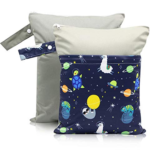 Asenappy 2PCS Cloth Diaper Waterproof Reusable Diaper Organizing Pounches with 2 Zippered Pockets Wetr Dry Bag for Travel Beach Yoga Swim