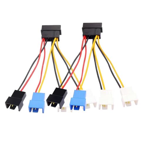 ELFJMZP 2 unidades de cable de control de velocidad del ventilador de 4 pines grande a 4/3 pines pequeño, divisor de 1 a 4, 3 ajustes de velocidad (12 V/7 V/5 V), divisor de alimentación para ventilad