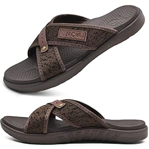 ONCAI Mens Criss Cross Sandals,Arch Support Recovery Sport Slippers Slides with Plantar Fasciitis Orthotic Footbed
