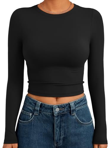 Trendy Queen Womens Long Sleeve Crop Tops Basic...