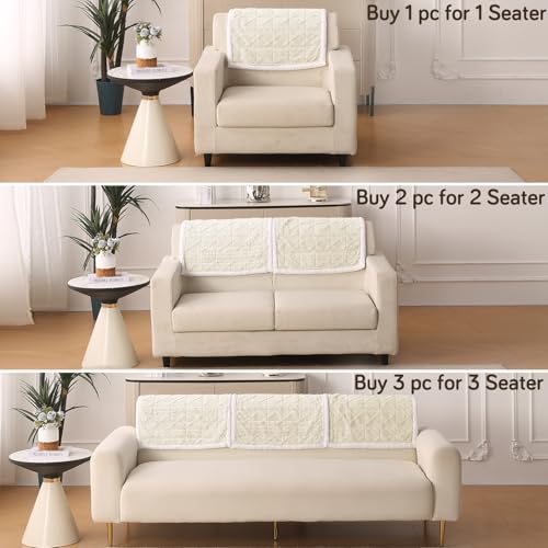 Image of HOKIPO 'Italian Caelora' Luxury Jacquard Plush Sofa Backrest Cover Mat 55x80 cm | Pack of 1 Anti Slip Backrest Mat, Pearl White (AR-6225-WHT)