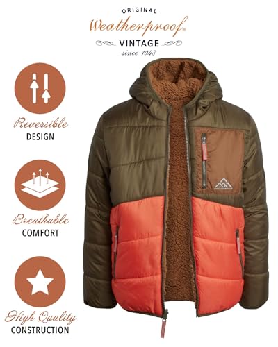 Image of Weatherproof Boys' Reversible Jacket - Quilted Hooded Puffer Reversible to Sherpa Outerwear Jacket for Boys (Sizes: S-XL)