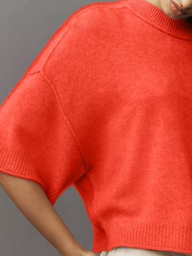 Image of Women's Short Sleeve Cropped Sweaters 2025 Summer Oversized Loose Fit Drop Shoulder Casual Sweater Tops