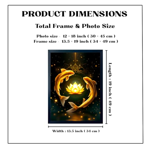 Image of ARTFUL TOY BOX - Golden Koi Fish with Lotus Photo Frame Wall Art for Home Decor | Feng Shui Wealth, Luck & Harmony Wall Decor for Living Room & Office | HD Glossy Print | Premium Fiber Black Frame - 12x18 Inch (30x45 cm) (Design 4)