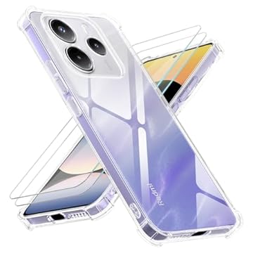 Yohii 3 in 1 Cover per Xiaomi Redmi Note 14 4G (Non per 5G) con 2 Pezzi Vetro Temperato, Trasparente Antiurto Antigraffio Custodia, Ultra Sottile Morbida Silicone TPU Protettiva Case - Trasparente